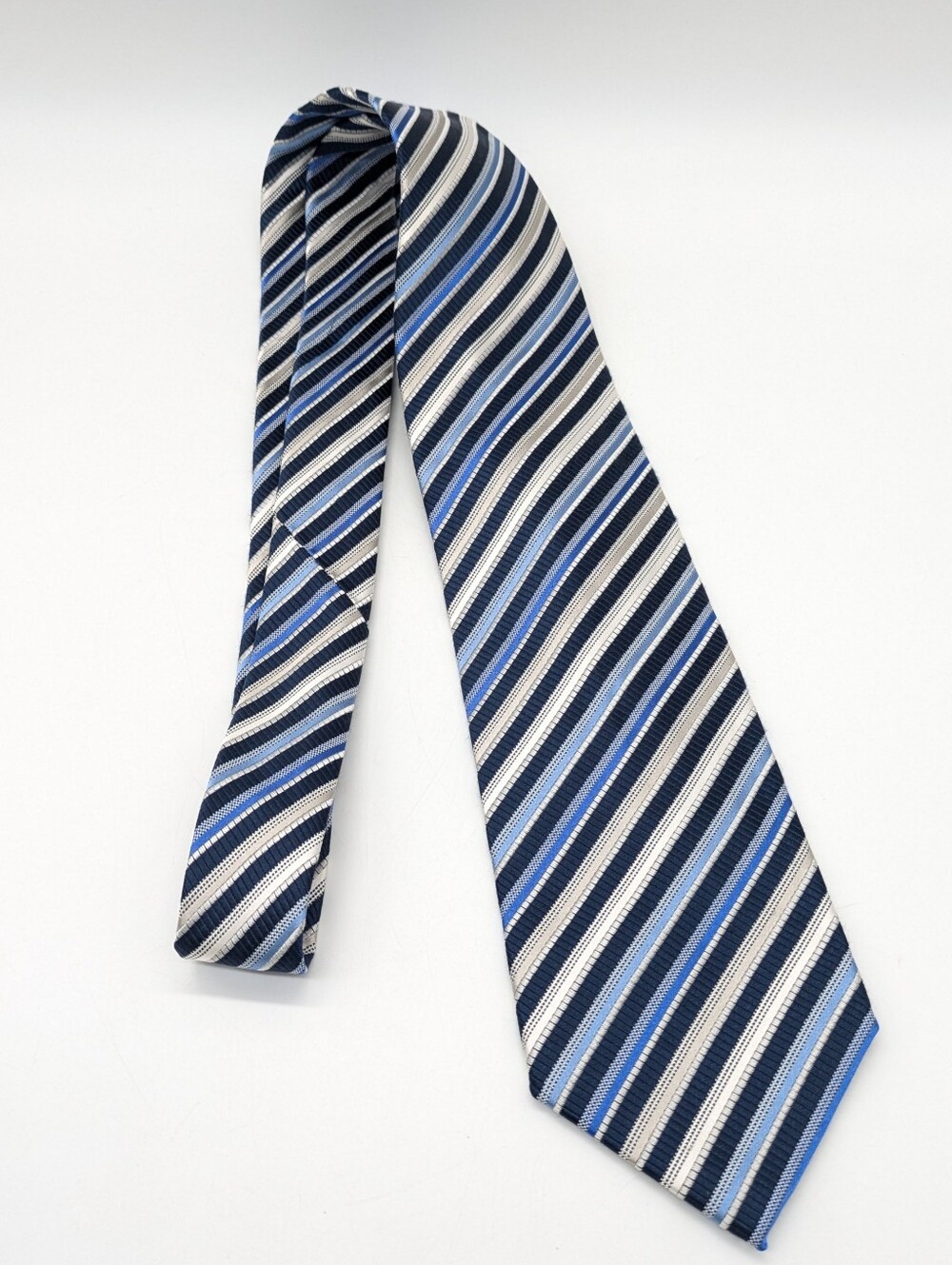 Fabio Fazio Blue Black White Striped Mens Silk Neck Tie
